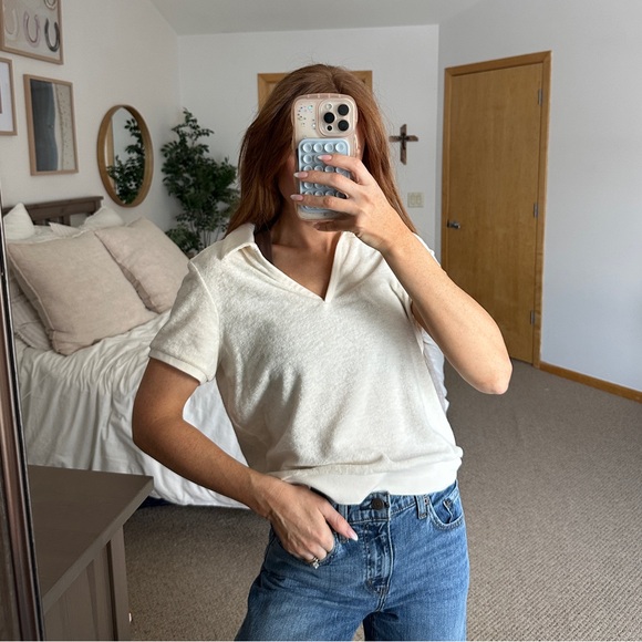 Marine Layer Tops - Marine Layer Cream Short-Sleeve Top (terry cloth like material)